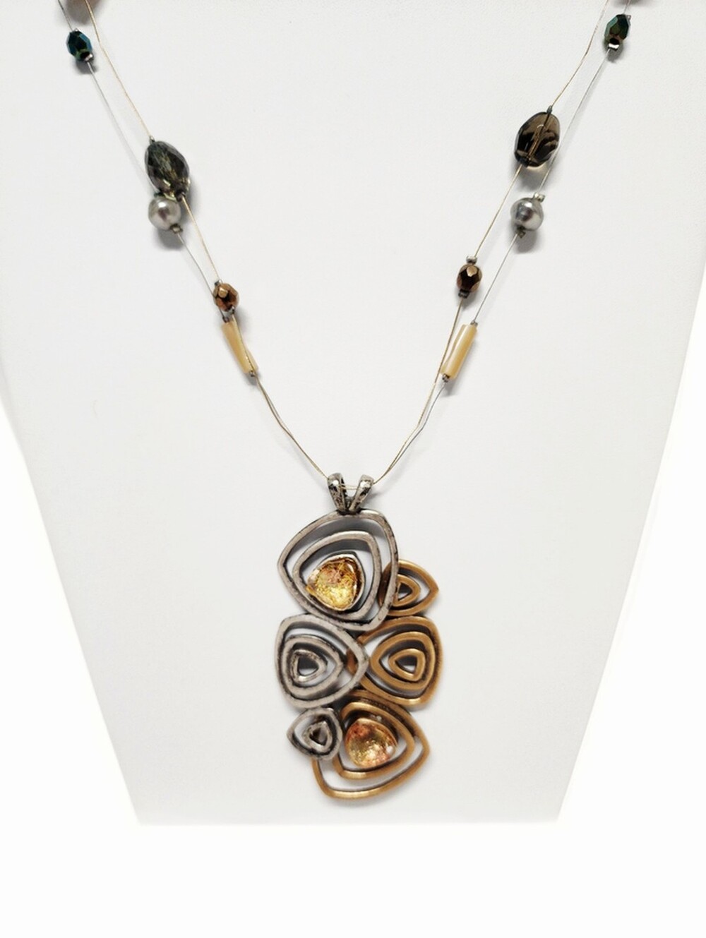 CHICO'S Antiqued Two-Tone Gold & Silver Abstract Pendant Necklace